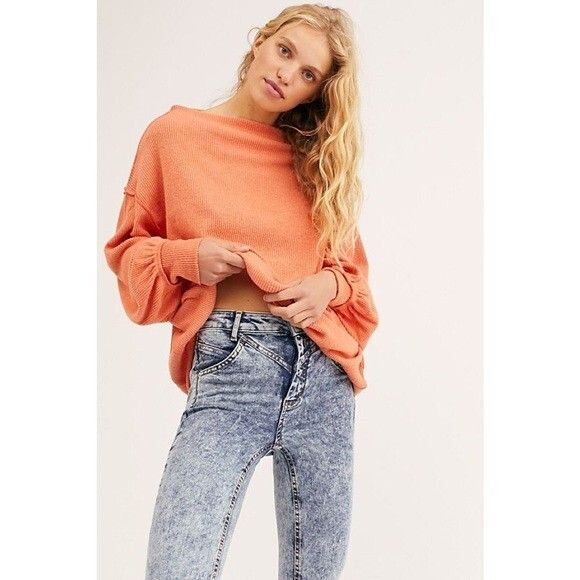 We The Free Main Squeeze Hacci Top in Salmon (Orange) Size LARGE - Picture 6 of 6